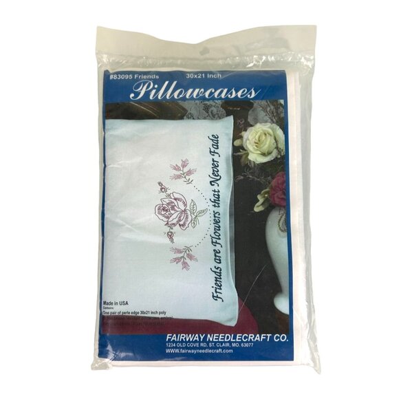 NEW Fairway Needlecraft Co #83095 Friends Embroidery Pillowcases Flowers 30x21 - Picture 1 of 11